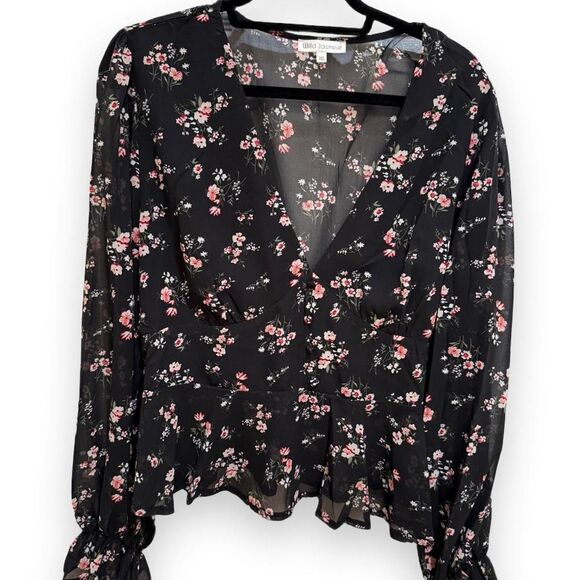 Source Unknown Tops - Wild Jasmine Boutique Brand Women's Black & Pink Floral Cottagecore Blouse
